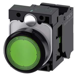 ILLUMINATED PUSHBUTTON, MOM, GRN, FLUSH