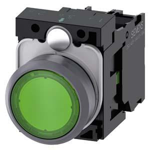 ILLUMINATED PUSHBUTTON, MOM, GRN, FLUSH