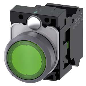 ILLUMINATED PUSHBUTTON, MOM, GRN, FLUSH