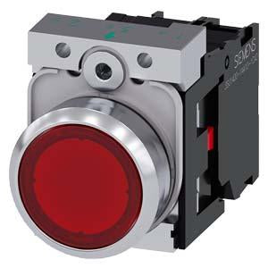 ILLUMINATED PUSHBUTTON, MOM, RED, FLUSH