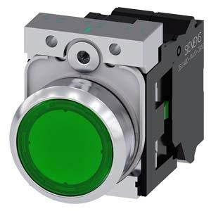 ILLUMINATED PUSHBUTTON, MOM, GRN, FLUSH