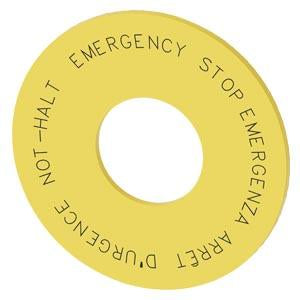 EMERGENCY STOP BACKING PLATE. YELLOW