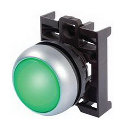 ILLUMINATED PUSHBUTTON, MOM, GRN, FLUSH